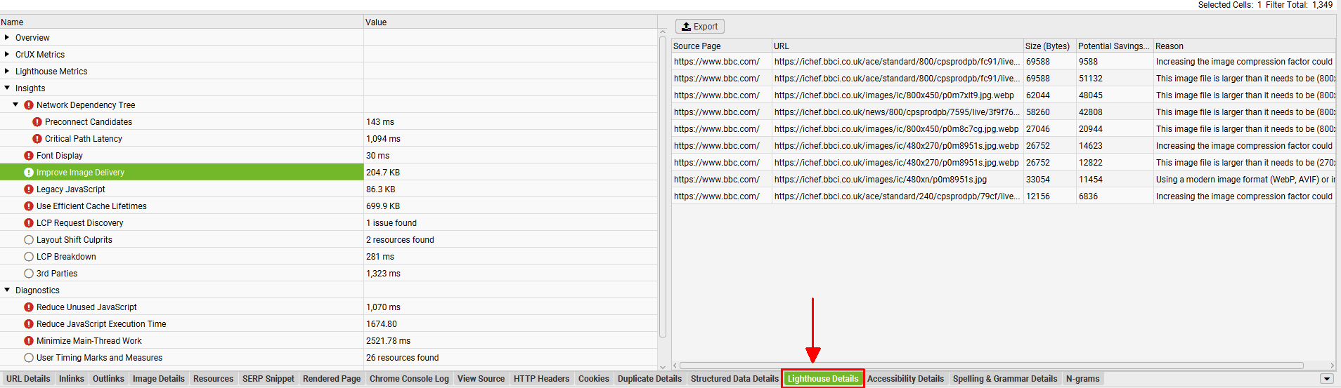 Lighthouse Details tab