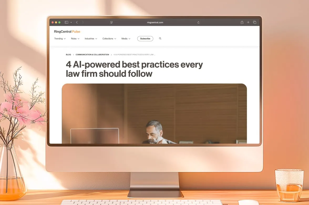 Image of a desktop showing a blog post on AI-powered best practices for law firms.