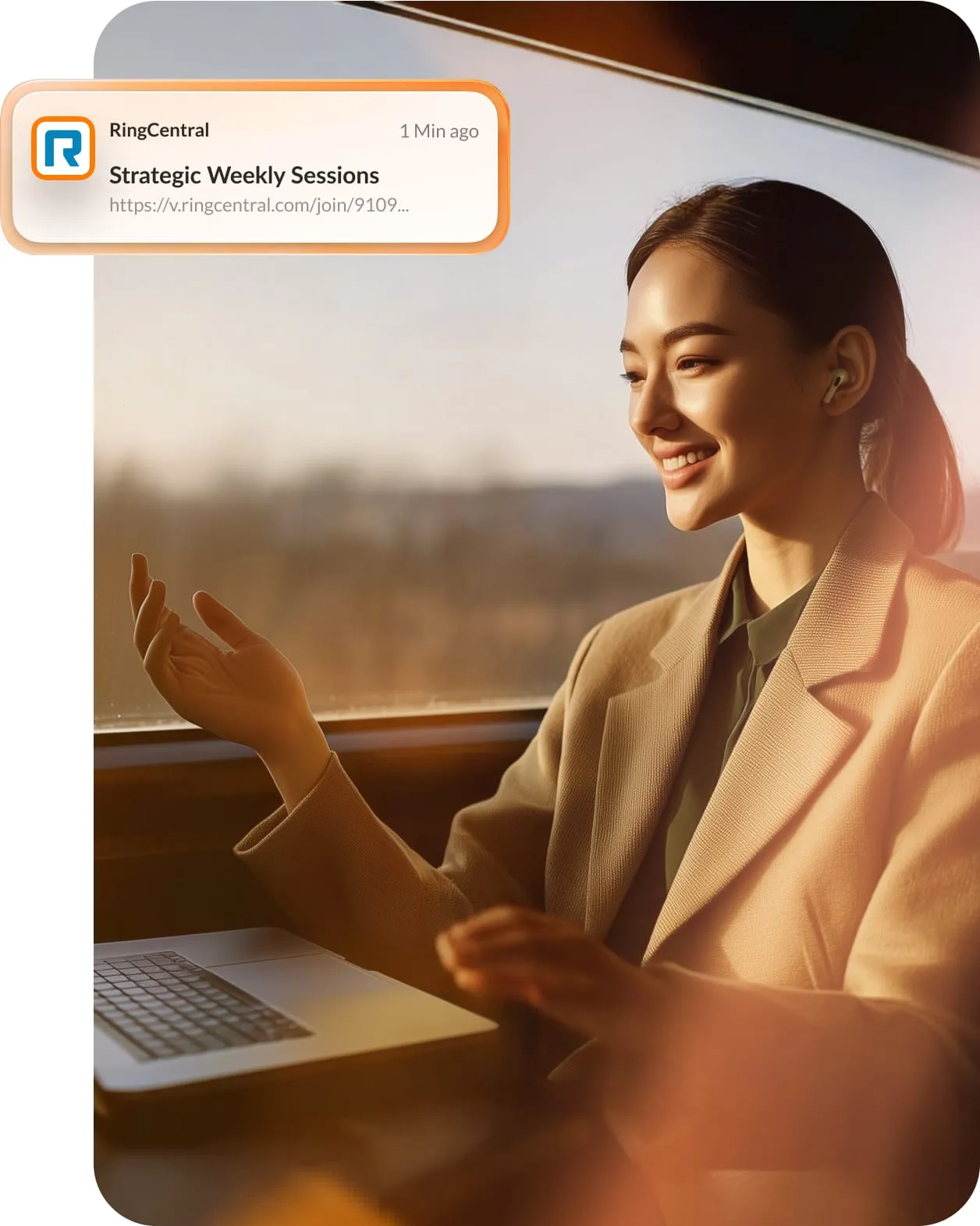 A professional employee speaks on a RingCentral video call.
