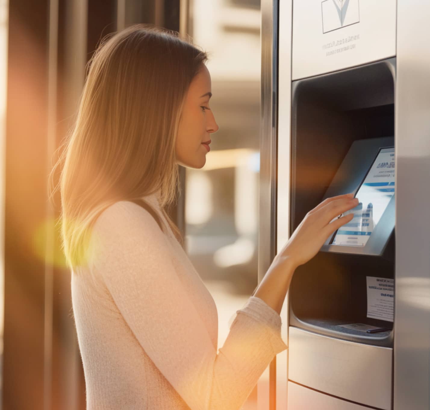 A female using a bank UTM