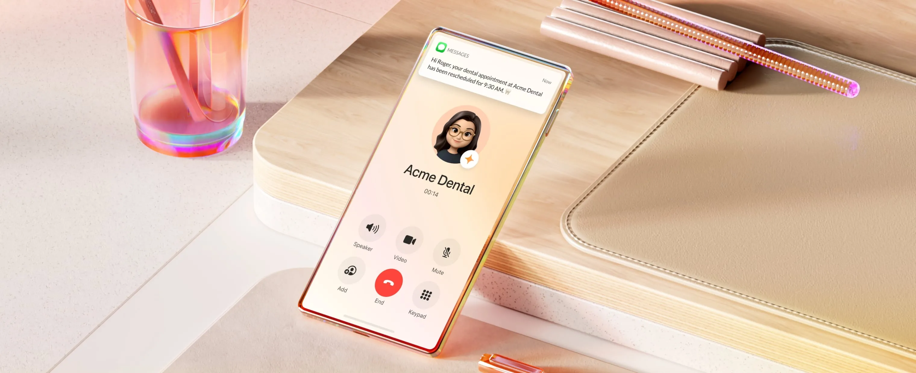 Call in progress with the RingCentral AI Receptionist feature on the mobile app.
