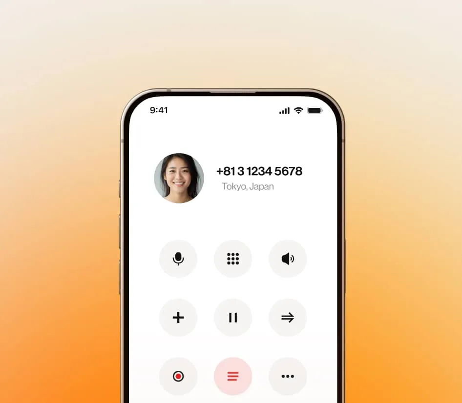 A mobile phone installed with the RingCentral mobile app displaying an international phone number