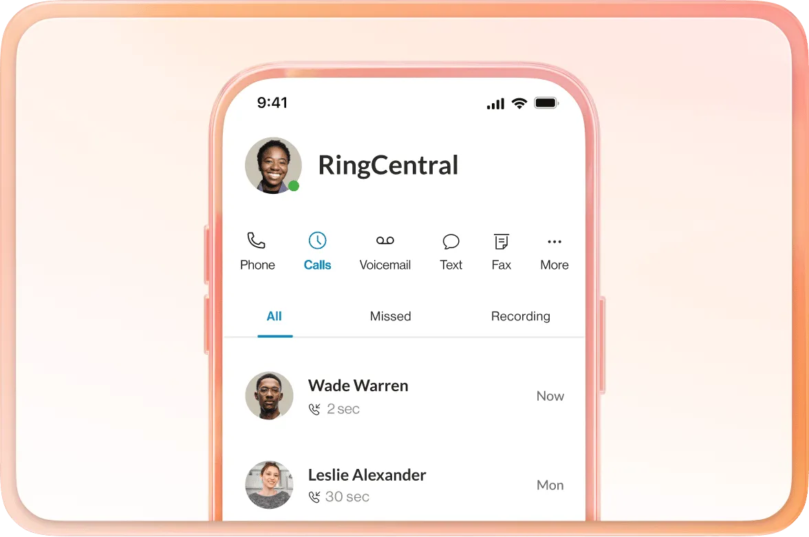 The RingCentral App calls tab on MS Teams on mobile