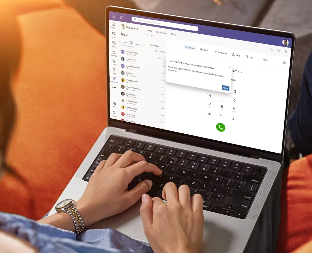 The RingCentral product demo of a call recording