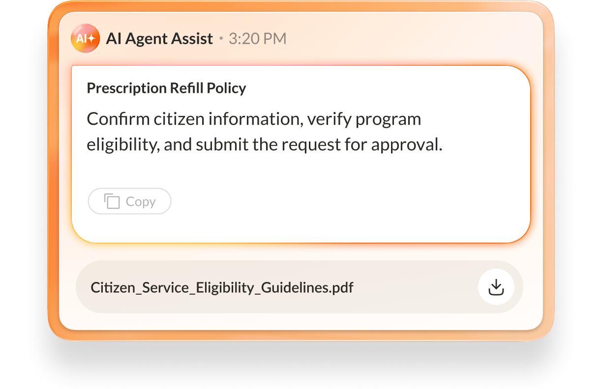 RingCentral AI Agent Assist providing AI-powered support to the agent.