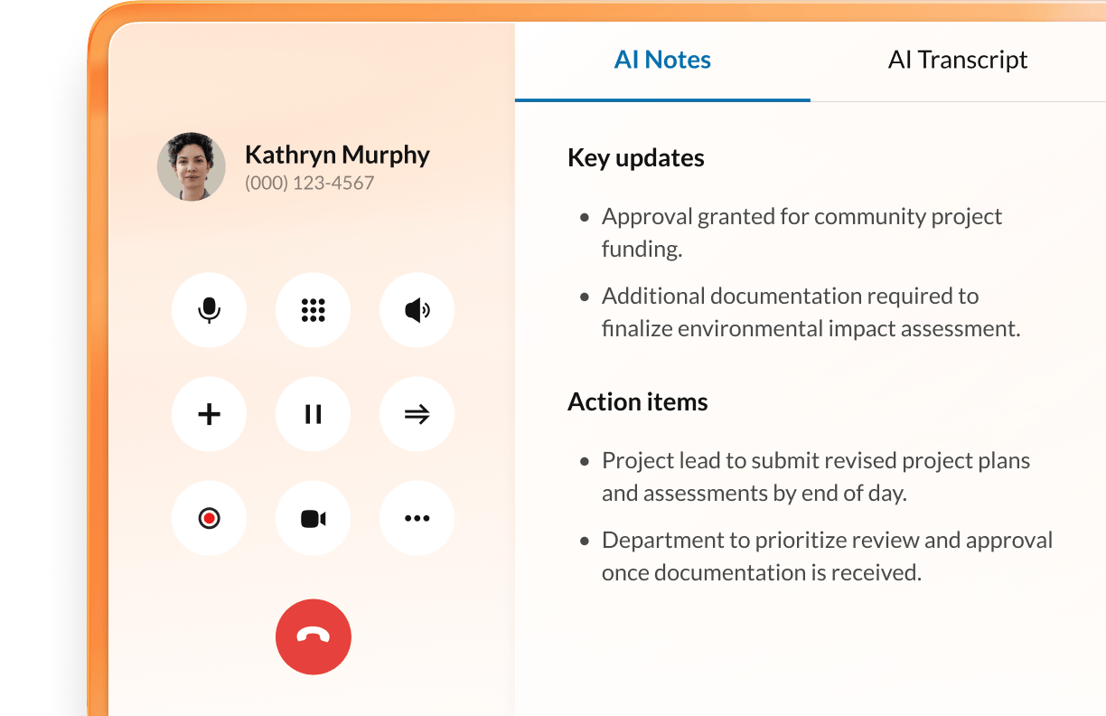 AI Notes feature on RingCentral for government agencies.