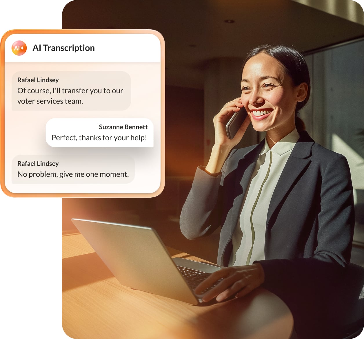 AI transcription of a conversation between an agent and caller.
