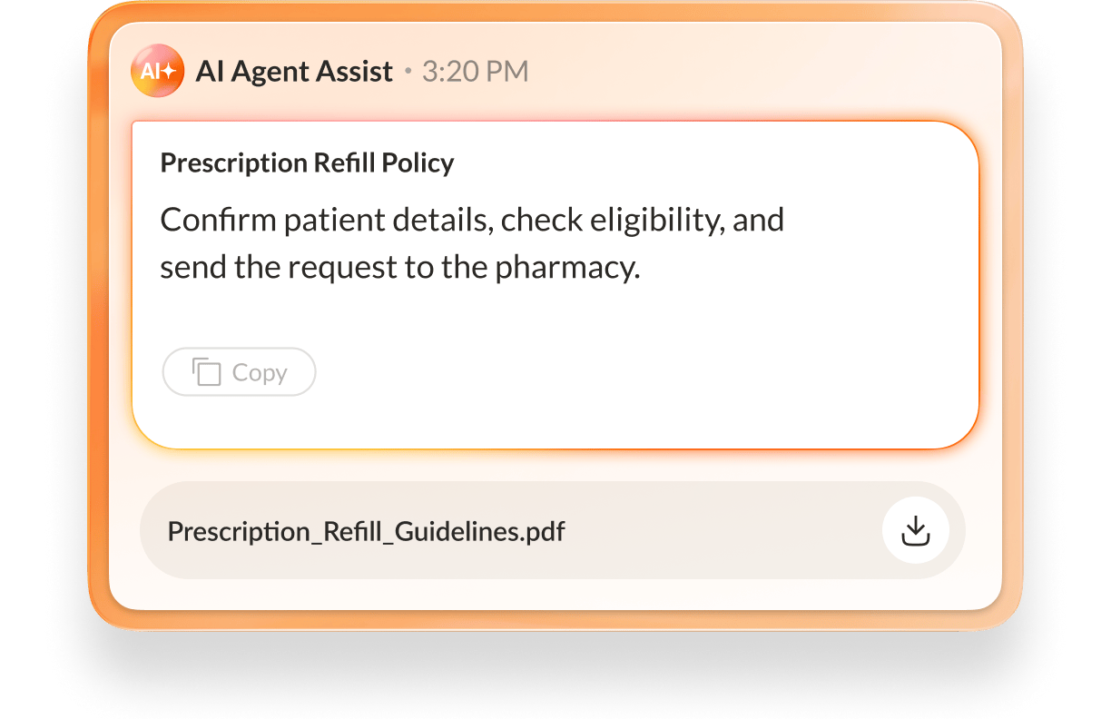 AI agent assist giving suggestions to medical support staff