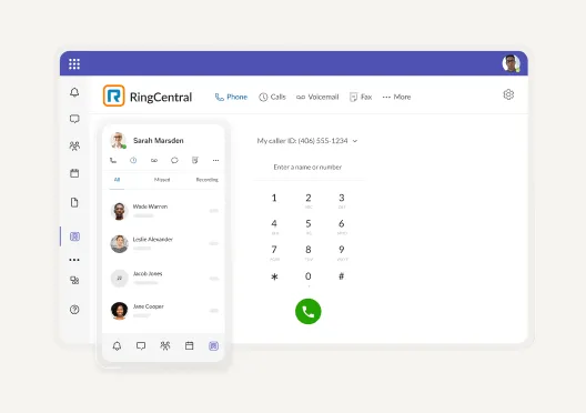 List of contacts and phone dial pad within the RingCentral app