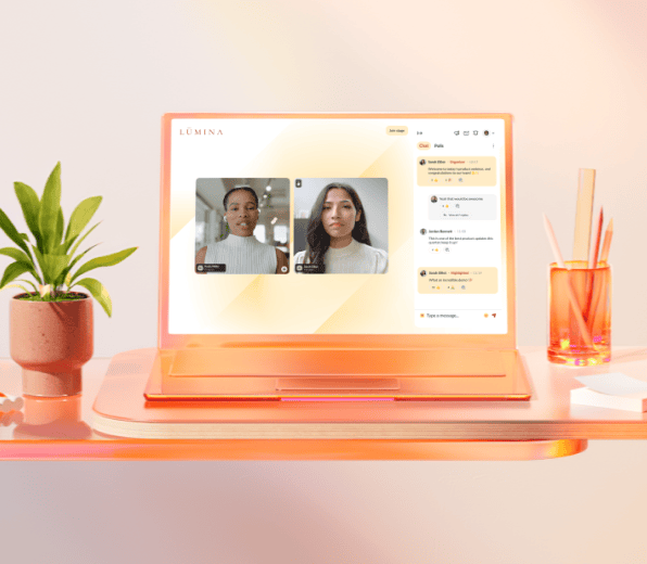 A video call between two women and a chat panel on the side