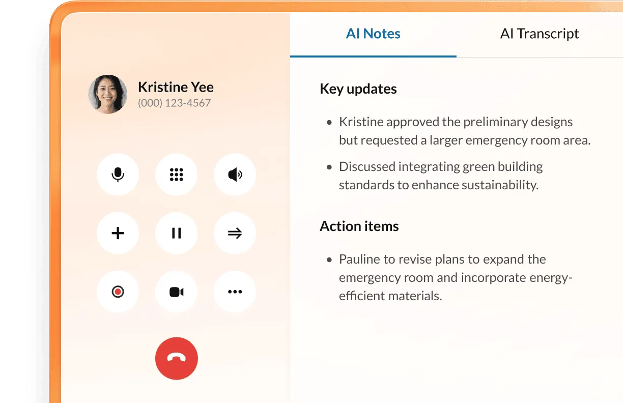 RingCentral AI Call summaries including AI Notes for Key Updates and Action Items