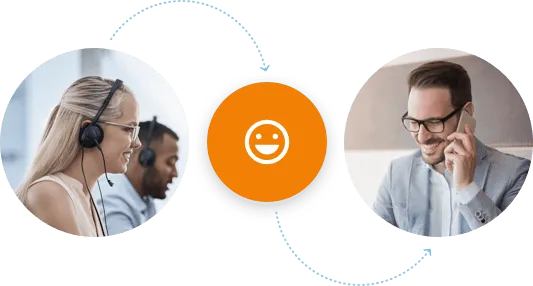 A virtual receptionist answering a call from a customer on behalf of a business