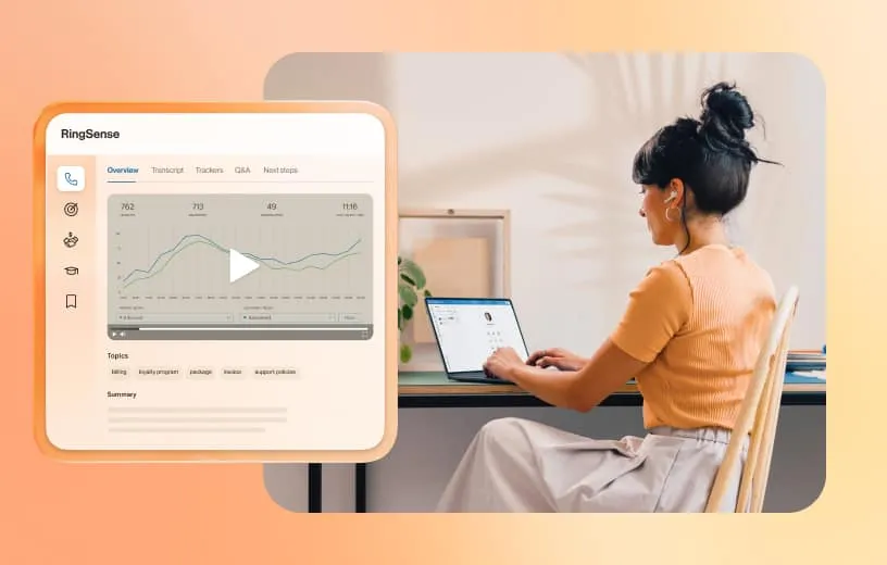 An image of a female remote worker using RingSense on her laptop