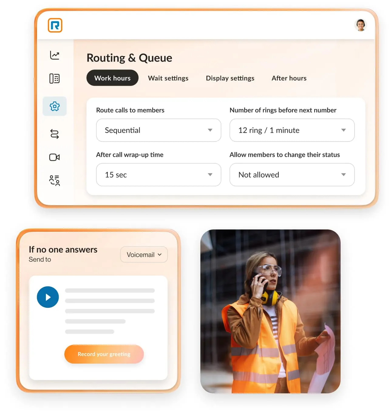 An image showing RingCentral's routing and queue dashboard on desktop app