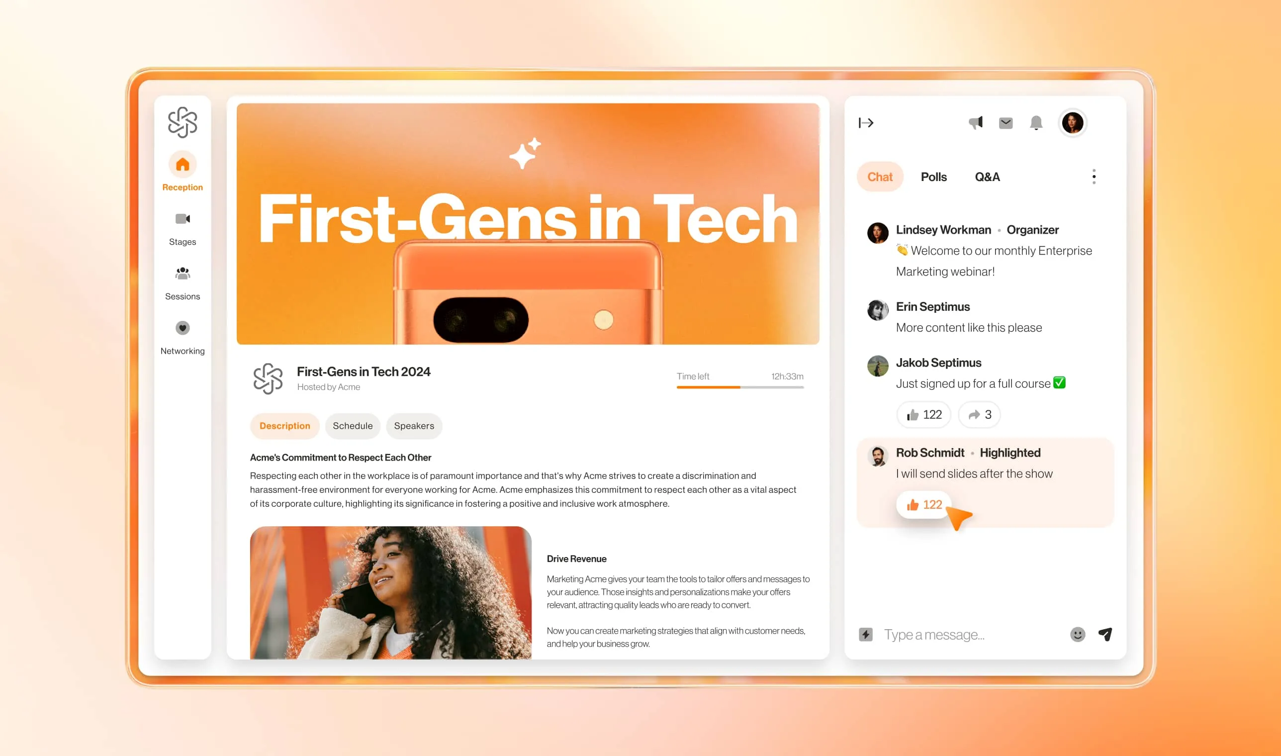 An image of an ongoing online event hosted on RingCentral Events platform