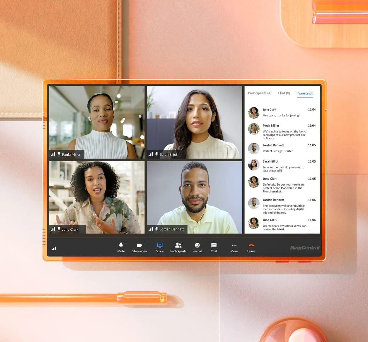 Real-time transcription displayed during a RingCentral Video meeting