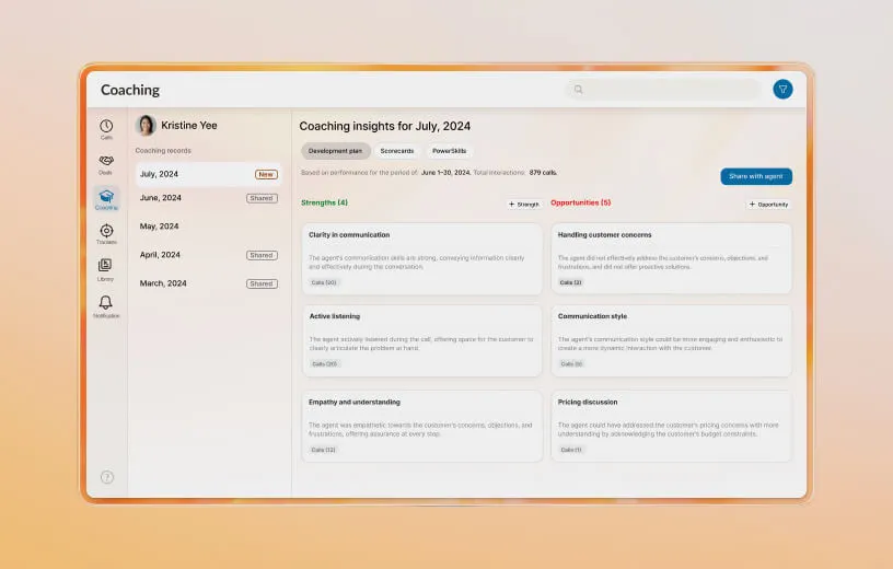 Data from Coaching Insights feature on RingCentral app
